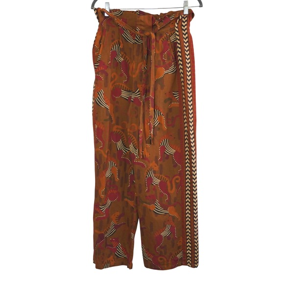 FARM Rio Pants - Farm Rio Anthropologie Tiger Print Wide Leg Paperbag Pants Rust Brown Small